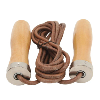 {INTO OU} Rope Skipping Cowhide Leather Jump Rope Wooden Handle Portable Skipping Rope Wooden Hand
