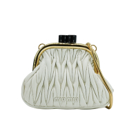 二手品 Miu Miu Belle 納帕皺褶羊皮迷你斜背晚宴包(5BP016-白)