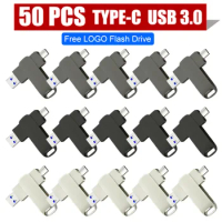 50Pcs Type-c USB Flash Drive TYPE-C Pendrive 256GB 128GB 64GB 32GB 2-IN-1 Dual Plug Pendrives USB 3.0 Memory Stick