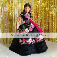Embroidery Ball Gown Children Princess Pageant Dress Puffy Flower Girl Birthday Dress Photography Mexican Style