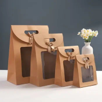 6/24pcs Wholesale Cardboard Distributions Gift Bags Kraft Paper Bags for Business Gift Box with Window Wedding Party Supplies