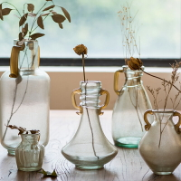 掬涵 珠光復古玻璃花器 花瓶 流沙金裝飾擺件手工藝術歐式中式