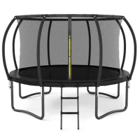 12FT Outdoor Big Trampoline With Inner Safety Enclosure Net, Ladder, PVC Spring Cover Padding, For Kids, Black Color