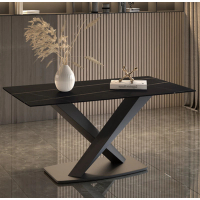 輕奢風簡約長方形岩板餐桌(勞倫黑金/X腿/直邊)(尺寸:80*140CM)