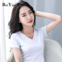 BAJU KAOS LENGAN PENDEK LEHER VNECK- KAOS MANSET LEHER V Dalaman Putih Polos