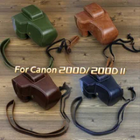 Retro Leather Bag for Canon EOS 200D II/EOS 200D (18-55mm Lens) 200Dii 250D Camera PU Protective Case Cover with Shoulder Strap