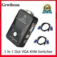 Grwibeou USB KVM Switch 2 Port VGA SVGA Switch Box USB 2.0 KVM Mouse Switcher Keyboard 1920*1440 VGA Splitter Box Sharing Switch