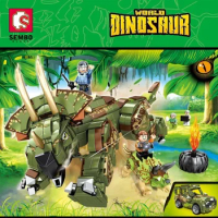 SEMBO Dinosaur Building Blocks Triceratops Model Small Particle Assembled Children's Toy Educational Figure Kawaii Birthday Gift