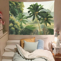 熱帶雨林椰樹超大墻壁裝飾掛毯直播背景布床頭臥室客廳壁毯掛布簾