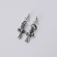 CH Cross Drop Earrings - Distressed Gothic Punk Style for Couples, Titanium Steel Fade-Proof & Light