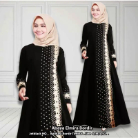 Baju Gamis Abaya Bordir Elmira Muslim Wanita Hitam Dress