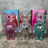 Bearbrick400% X-Girl bead photoelectric plating transparent Blue Pink Transparent White belly letters with luminous effect
