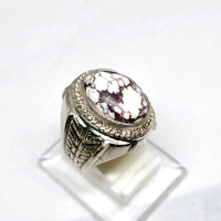 Cincin batu pirus putih asli original urat merah hitam ceplok kuro / pirus persia urat emas cincin p