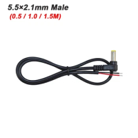 100pcs 0.5/1.0/1.5meter DC Power Plug L-shaped 5.5X2.1mm male Right Angle Single Head yellow fork Jack with Cord Connector Cable