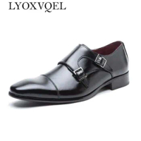 Mens shoes luxury genuine leather flat business formal shoes mens dress brogues oxfords monk strap shoes zapatos hombre M129