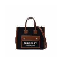 【BURBERRY 巴寶莉】Freya 帆布皮革飾邊手提/斜背方包 黑色(80557491)