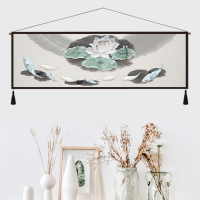 中國風布藝掛畫現代中式荷花掛毯房間壁畫客廳沙發玄關背景墻壁毯