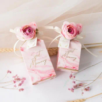 50pcs Wedding Favors Candy Box Baby Shower Marble Paper Gift Box Craft Candy Food Best Gift Bag For Christmas Flower boxes