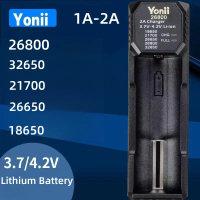 Bộ sạc pin Yonii, 26800, 2 khe cắm, cho Li-ion 3,7-4,2V, 18650, 21700, 26650, 26800, 32650, Pin đèn 
