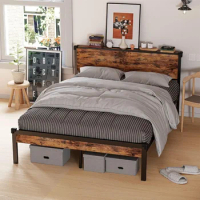 Bed Frame, Platform with Storage Headboard, Strong Support Legs, More Sturdy, Noise-Free, No Box Spring Needed,Queen Bed Frame