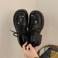 miumiu同款小皮鞋春季厚底樂福鞋百搭系帶休閒女鞋子【木屋雜貨】