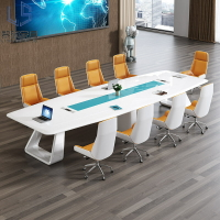 會議桌 會議臺 開會桌 烤漆會議桌長桌簡約現代白色大型開會議桌椅組合培訓會議室長條桌