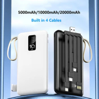 Power Bank 20000mAh Built in Cable Portable Charger Mobile Phone External Battery Fast Charge Powerbank For iPhone 14 Xiaomi Mi
