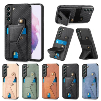 Creative Card Wallet Leather Bracket Phone Case For Samsung Galaxy S22 Ultra S21 S20 FE S10 Plus Note 20 Ultra Holder Back Cover