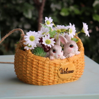 可愛兔子吊籃子多肉花盆創意桌面擺件陽臺花園庭院布置裝飾品掛件