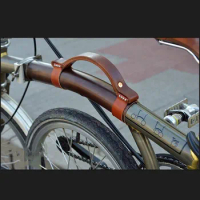 Handmade Cowhide Leather Bike Frame Protector Cover For Brompton Folding Bicycle Frame Cover and Portable Belt 3colors