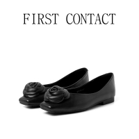 First Contact Flatshoes Wanita Elegan Vellora Midnight Rose Kulit Asli Premium