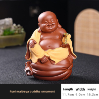Prosperity Zisha Ceramic Maitreya Buddha Statue - Living Room Entryway Decorative Display