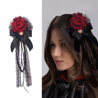 Rose Bow Hair Clip Lolita Gothic Rose Bowknot Lace Ribbon Hairpin Brooch Handmade Hair Bride Accesso
