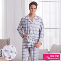睡衣 藍灰格紋 針織棉男性長袖兩件式睡衣(R98225-10藍灰格紋) 蕾妮塔塔