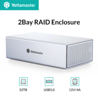 Yottamaster 2 Bay RAID Enclosure 6Gbps USB 3.0 to SATA3.0 RAID External Hard Drive Case for 2.5"3.5" SATA HDD/SSD Support 2*16TB