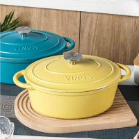 27cm Enameled Cast Iron Cookware Oval Soup Pots Seafood Stew Pots Fish Cake Pot Induction Cooker Universal Household Casserole