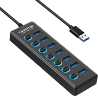 Hub USB 3.0, VANOTOM, Bộ chia USB 7 cổng, với công tắc bật / tắt riêng lẻ LED, Cáp dài mở rộng 3ft, 