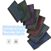 10" Keyboard 7 Color Backlit 2.4GHz Wireless RGB Bluetooth Keyboard Rechargeable Russian English Version For iPad Laptop Tablet