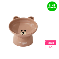 【LINE FRIENDS】熊大莎莉貓狗寵物陶瓷碗 寵物餵食護頸斜口碗(毛孩寵物碗 寵物用品)