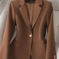 Yitimuceng Formal Blazer for Women Autumn Winter 2023 New Fashion Solid Long Sleeve Button Casual Jacket Office Ladies Coats