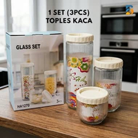 Toples Kaca 1 SET isi 3 / Toples Makanan camilan 1 Set Kecil Sedang Besar Toples Beling Isi 3 Kaca b