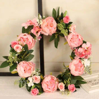 Artificial Rose Wreath Wedding Party Home Decor For Front Door Fall Wreath Simulation Rose Christmas Wreath Indoor Outdoor Gift