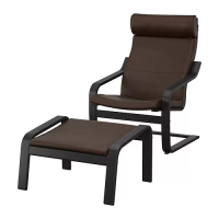 POÄNG 扶手椅及腳凳, 黑棕色/glose 深棕色