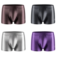 sexy men glossy underpants Silk Slippery High Elastic Boxer Brief oily shinny ventilation shorts underwear swimming trunks