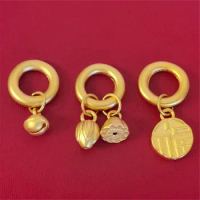 Pure 999 24K Yellow Gold Lucky Concentric circles Lotus Bell Pendant