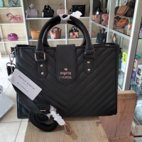 Sophie Martin Paris Tas Qisya Hitam Polos Kulit Sintetis Wanita dengan Aksen Quilting Depan