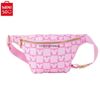 MINISO ดิสนีย์การ์ตูนมิกกี้มินิความจุขนาดใหญ่กระเป๋าคาดหน้าอกสำหรับผู้หญิงมัลติฟังก์ชั่กันน้ำกลางแจ้