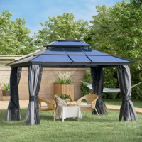 10' x 12' Hardtop Gazebo Canopy with Polycarbonate Double Roof, Aluminum Frame, Permanent Pavilion Outdoor Gazebo