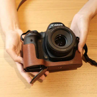 Roadfisher Vintage Genuine Leather Camera Bag Pouch Protect Case Cover Base Neck Belt Strap For Canon 5D4 5D3 5DSR R6 R7 R8 R10