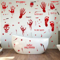 Halloween Decoration DIY Footprint Blood Wall Stickers Bloody Handprints Butcher Bloody Apron Scary Horror Zombie Party Supplies